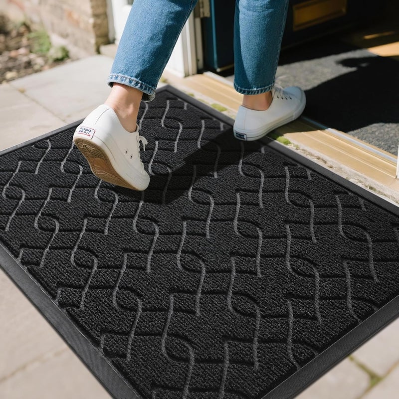 Yimobra حصيرة باب كبيرة 36x24، حصيرة مدخل خارجية مقاومة للماء لجميع الفصول، حصيرة باب خارجية ثقيلة غير قابلة للانزلاق للمرآب والفناء والمدخل الداخلي، سهلة التنظيف، سوداء - Image 1